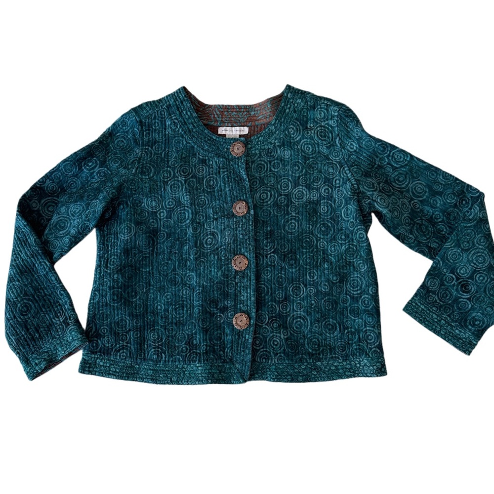 Boho Teal Patterned Women's Cropped Jacket